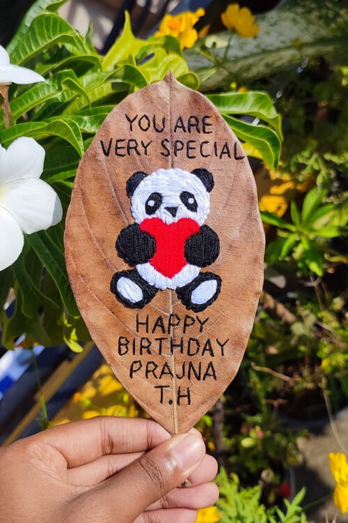 Panda Leaf Art - Birthday Leaf Art with Personalized Name