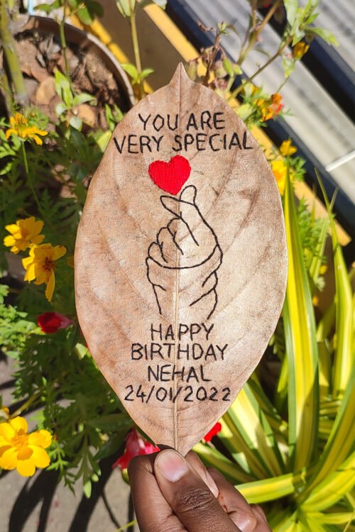 Birthday Surprise - Birthday Leaf Art with Finger Heart Design