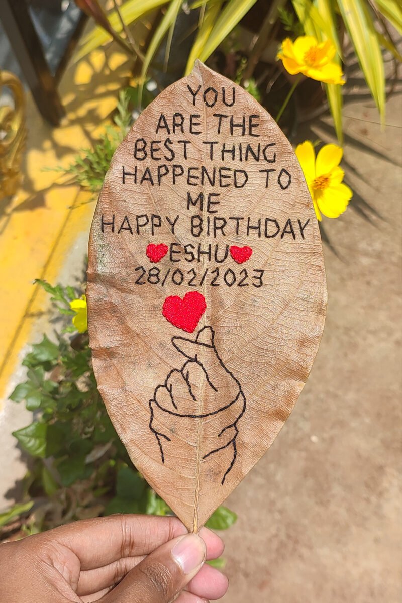 Perfect Birthday Bliss - Unique Leaf Art with Finger Heart Design