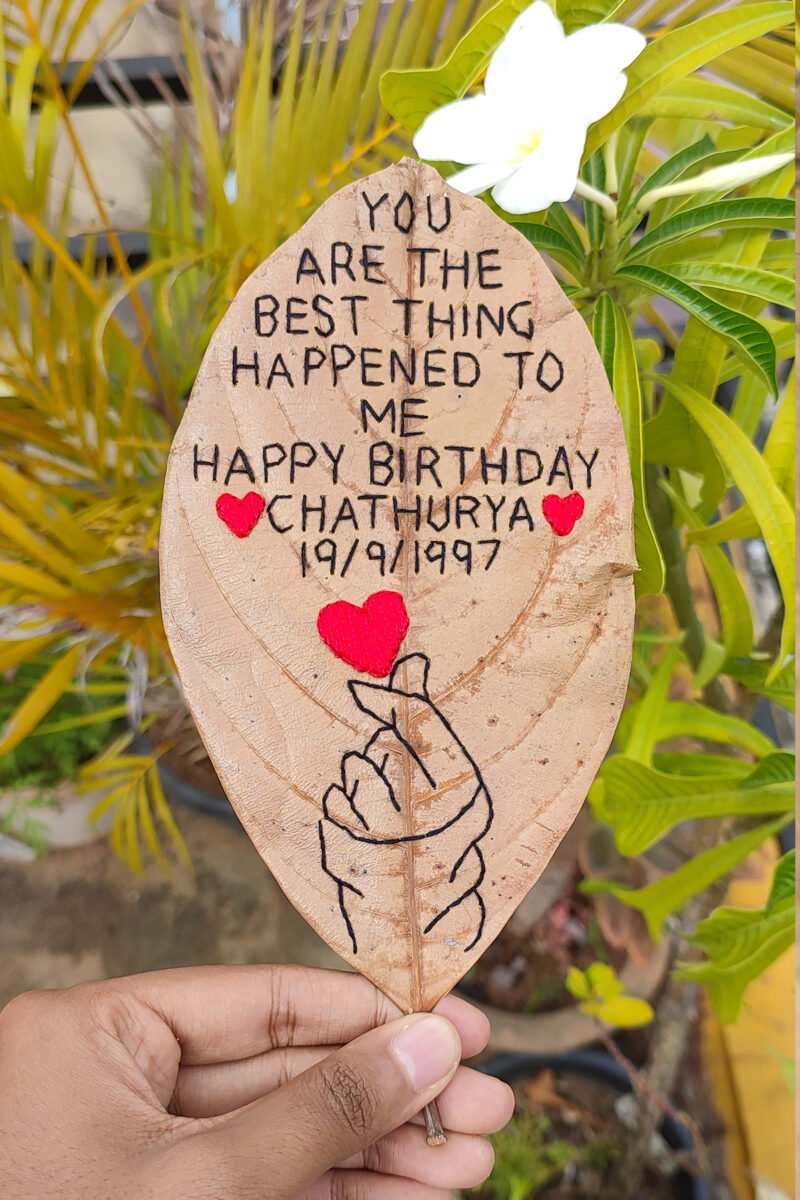 Perfect Birthday Bliss - Unique Leaf Art with Finger Heart Design - Image 2