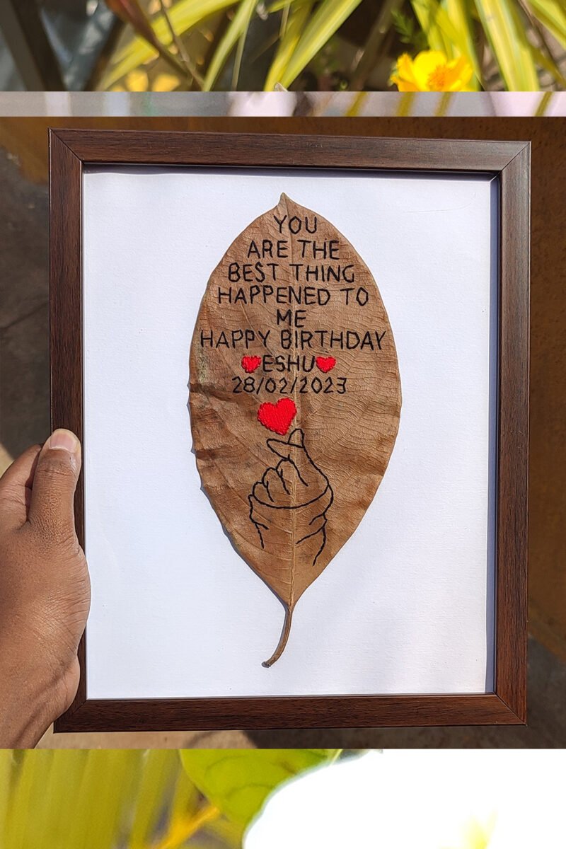 Perfect Birthday Bliss - Unique Leaf Art with Finger Heart Design - Image 3
